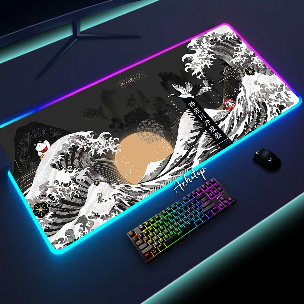 Tapis de souris pour ordinateur portable, accessoire de bureau, couleur  néon, violet, avec vagues - AliExpress