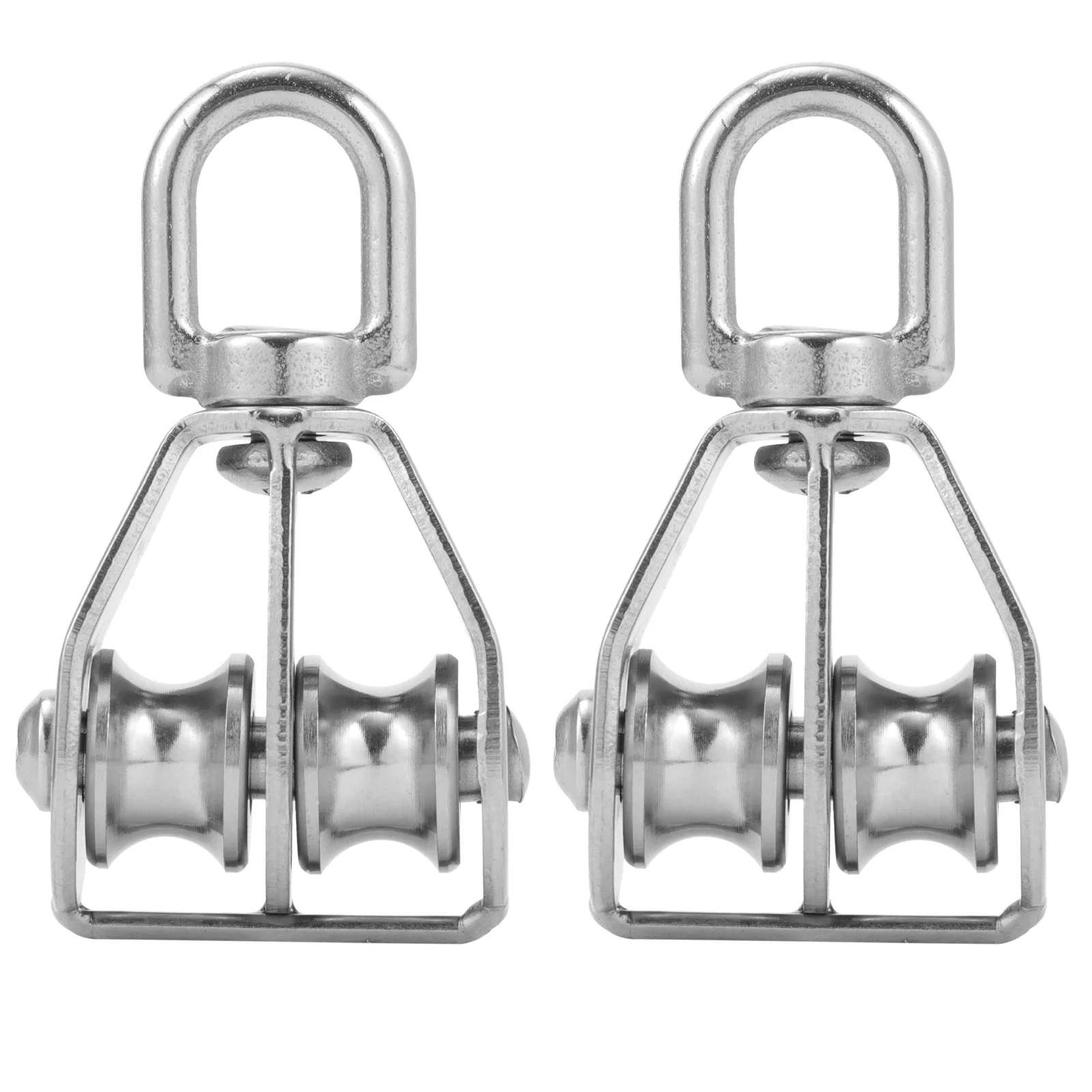 

2 Pcs Stainless Steel Pulley Transportation Supplies Accessory Rigging Swivel Block Blocks 304 Heavy Double Roller