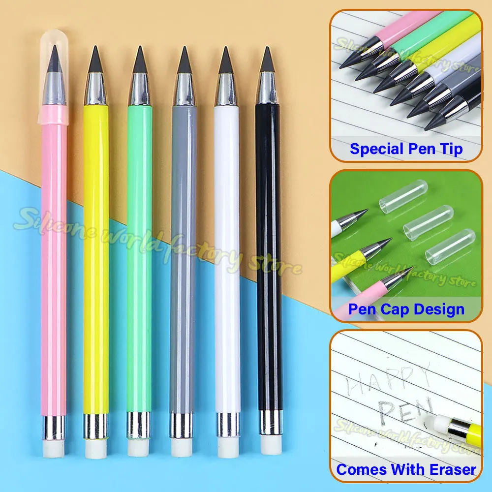 Silicone World 6PCS Inkless Pencil Infinity Pencils Reusable Eternity Pencil for Writing Drawing Students Office School Supplies