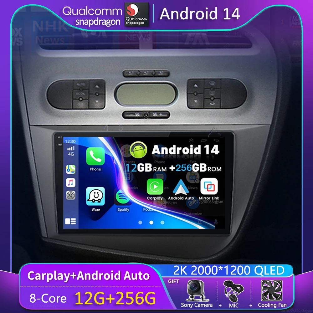 

Автомобильный радиоприемник Carplay, Android 14, для Seat Leon 2 MK2 2005 2006 2007-2012, навигация GPS, мультимедийный плеер, Wi-Fi + 4G стерео BT, 2 DIN