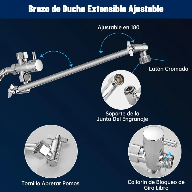 8/10Inch Bathroom Shower Set Adjustable High Pressure Shower System with 5mode Hand Showerhead Stainless Steel Shower Faucet Set 4