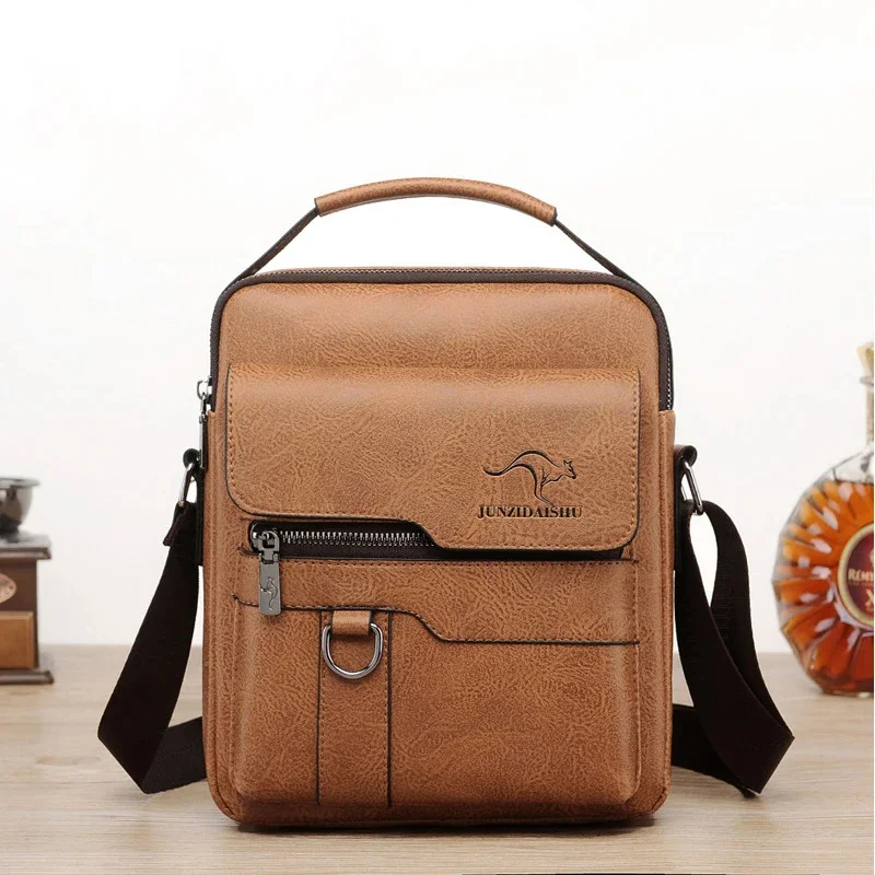 

Роскошная брендовая винтажная сумка через плечо для мужчин, кожаные сумки на ремне, деловой мессенджер коричневого и черного цвета с боковым клапаном