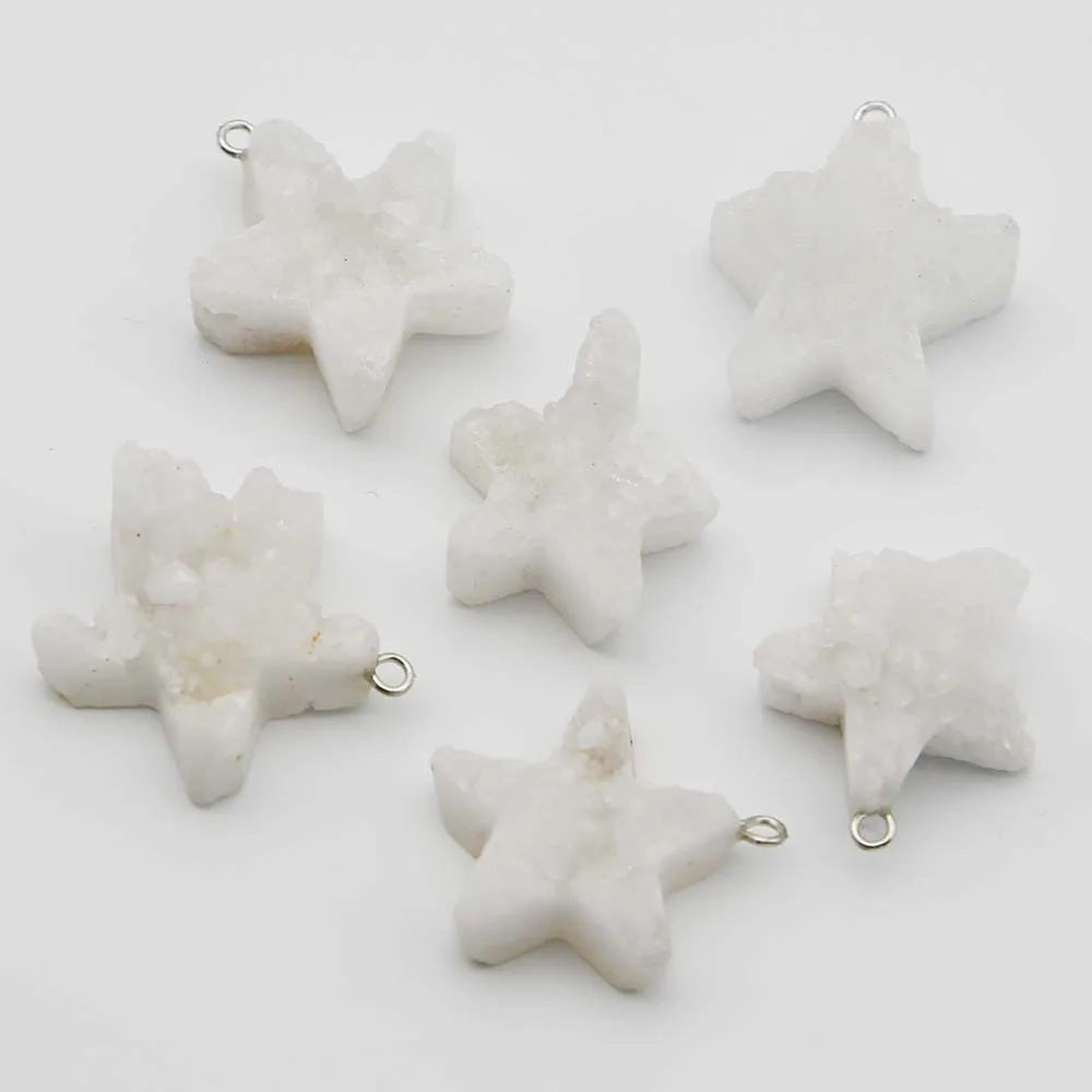 New Natural Stone White Crystal Teeth Cluster Pentagram Pendant Necklace Exquisite Charm DIY Jewelry Accessories Wholesale 10Pcs