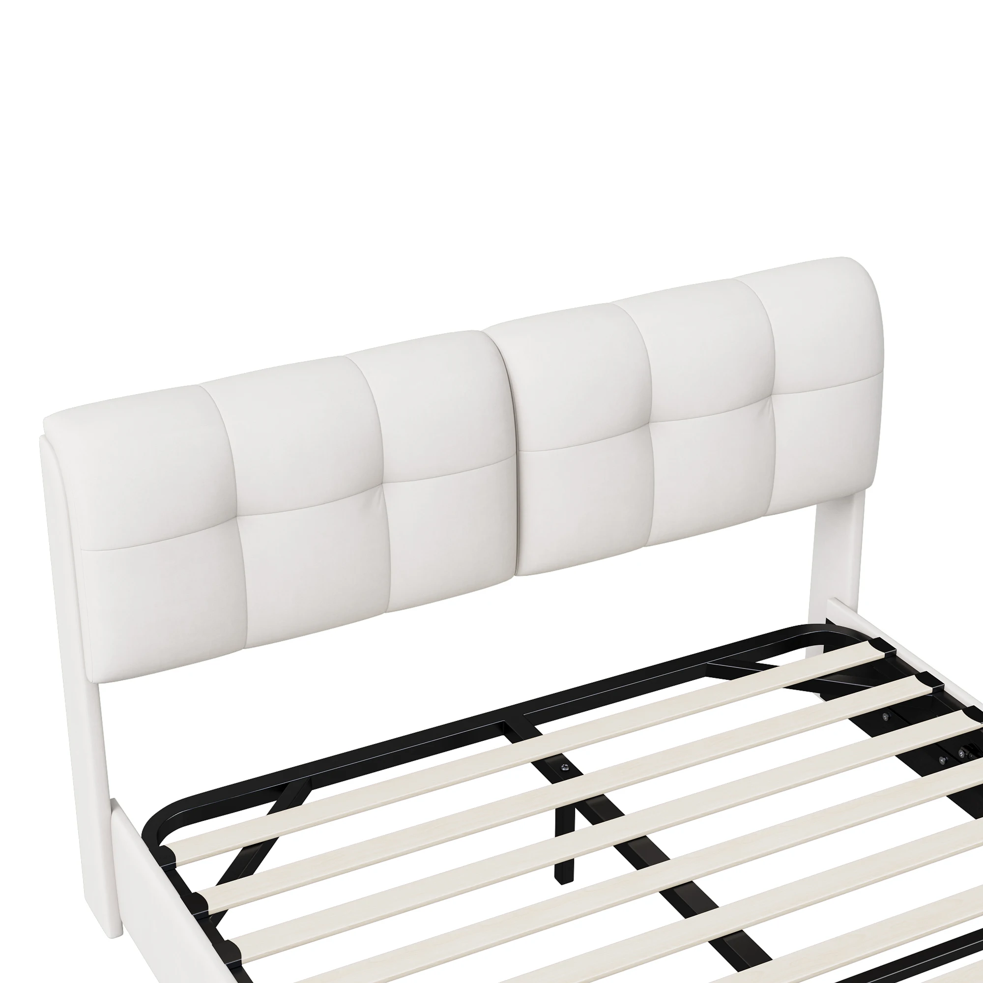 Superaly 140x200cm Gepolstertes Doppelbett, Bettgestell mit Kopfteil und 7-Farben Dekorativer LED-Beleuchtung, Samt, Cremeweiß – Detail 11