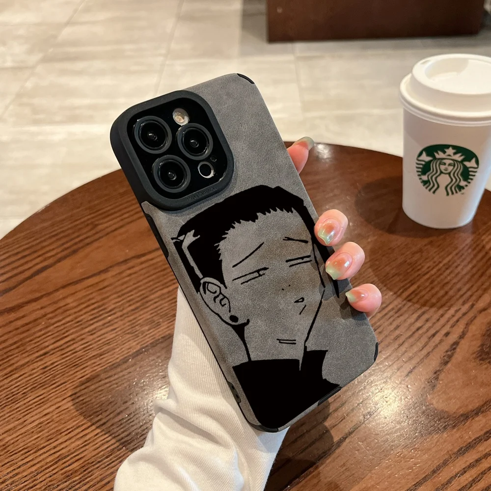 Luxury Gojo Satoru Geto Suguru Suede Leather Silicone Phone Case