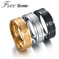 Freeteeme Vintage Roman Numbers 6mm Width Ring Wedding Fashion Stainless Steel Couple Rings for Woman Men Jewelry Birthday Gifts 1