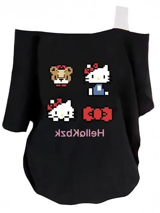 American Retro Cartoon ort Sve oulder Bared T irt Women's Summer Loose Top Cute Funny Print Casual Commute Sle