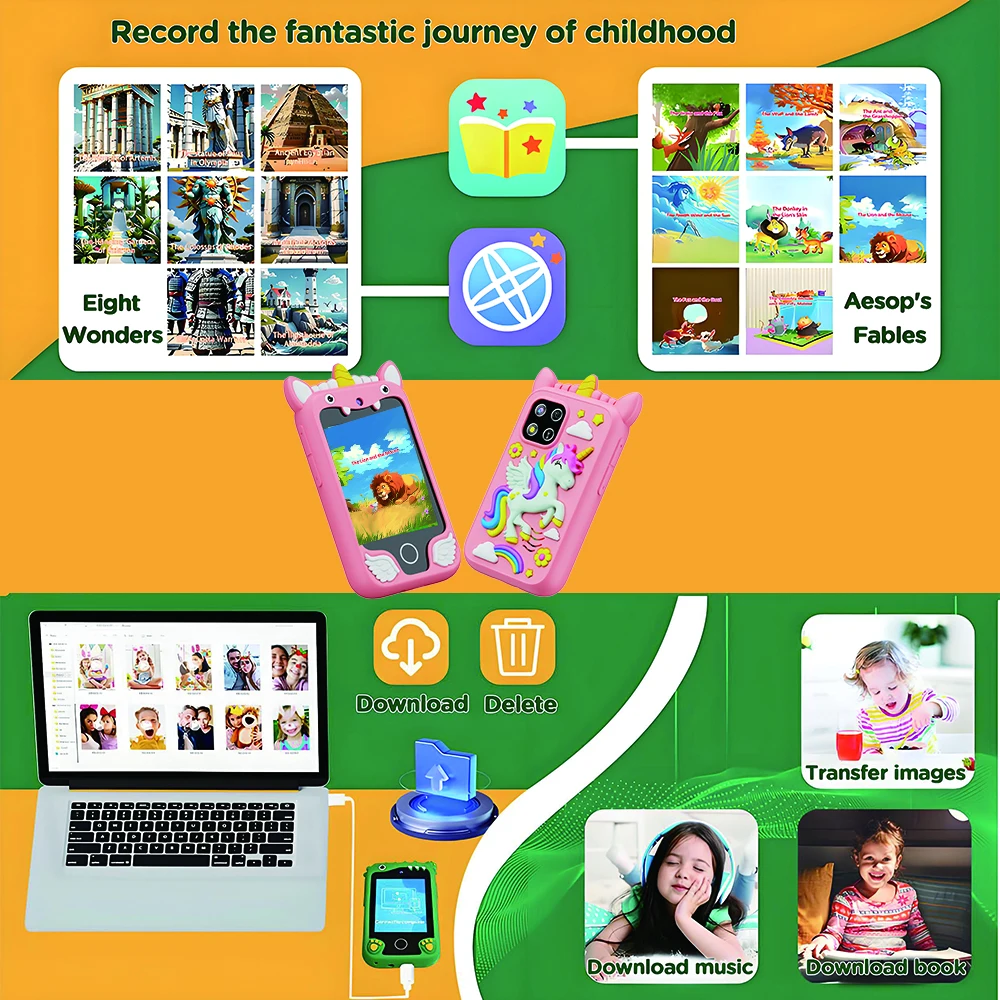 Mini Telefono Unicorno Per Bambini – 3 Pollici, Doppia Fotocamera, GPS, WiFi, Regalo Natale/compleanno Per 3-12 Anni (rosa)