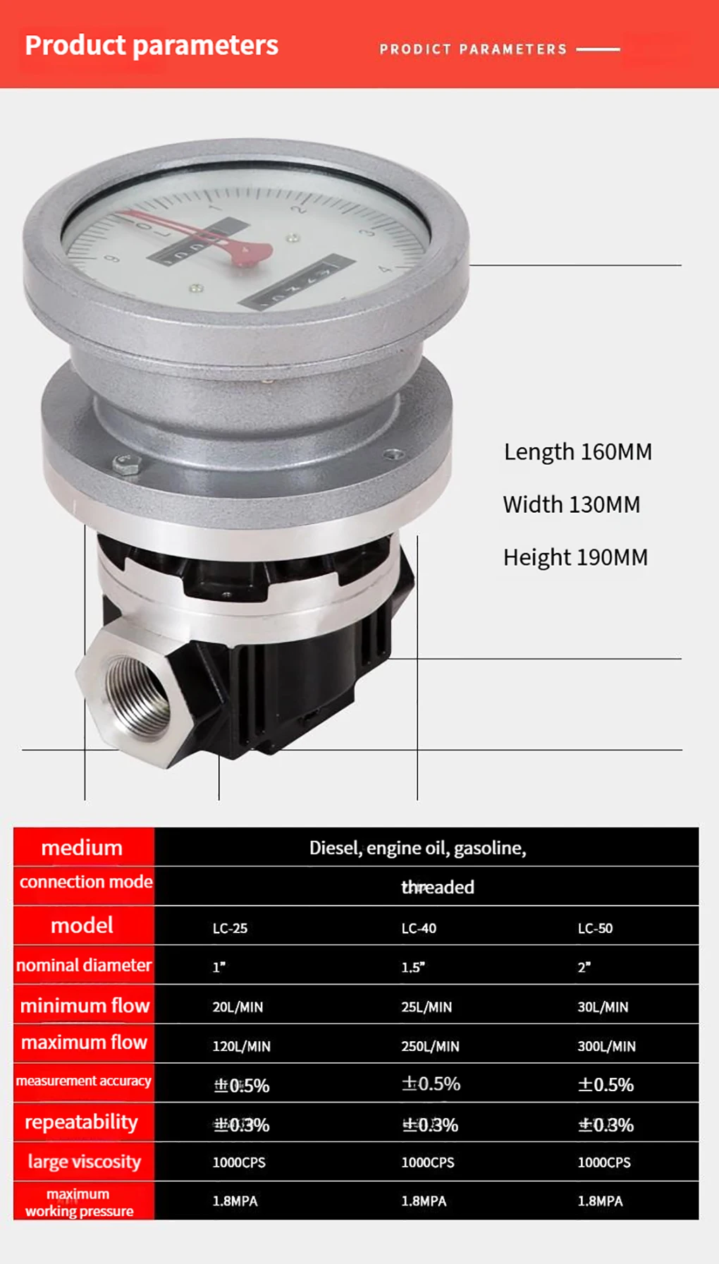 1inch/1.5inch/2inch LC Mechanical Oval Gear Flow Meter OGM High Precision Flowme