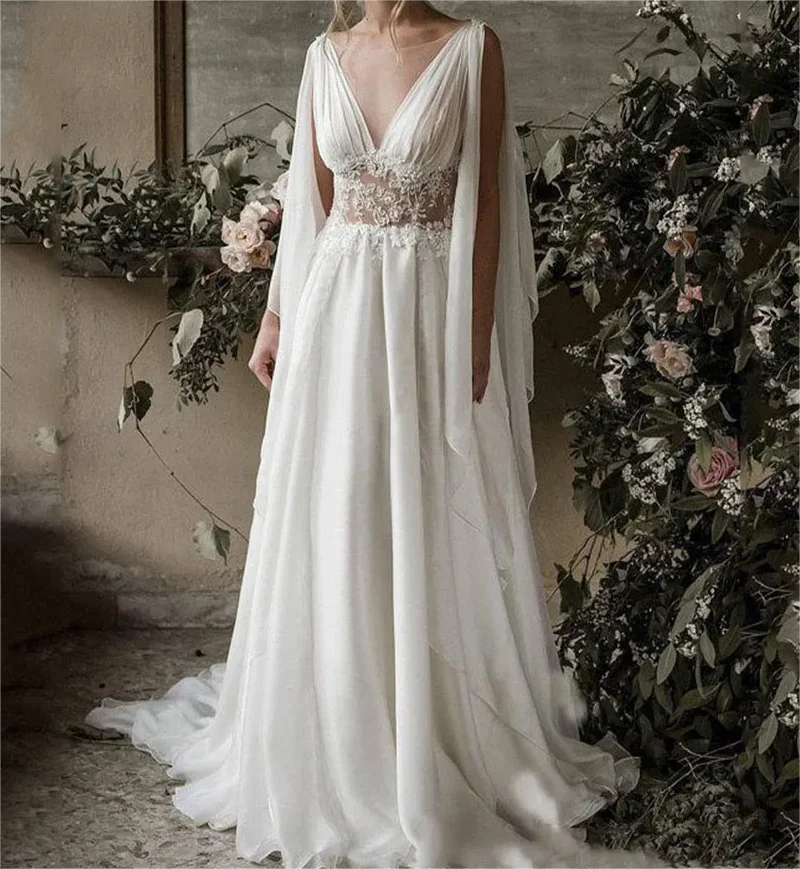 Boho Elegant Wedding Dresses For Women Square Collar Appliques Lace Backless With Button Vestidos De Novia Custom Made