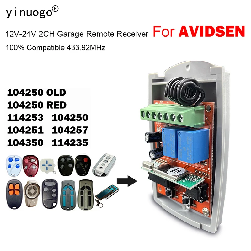 

Remote Control 433mhz Universal Receiver For AVIDSEN 104251 104257 104350 654250 114253 104250 OLD/RED Garage Door Receiver Copy