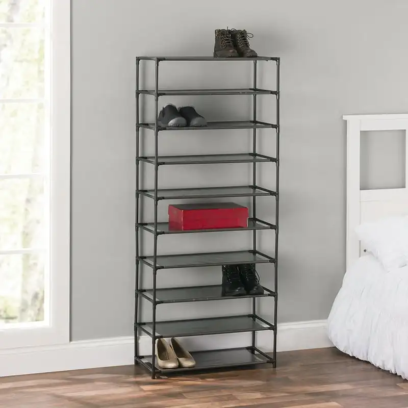 

Pair Non-Woven Multi-Purpose Stackable Free-Standing Shoe Rack, Grey