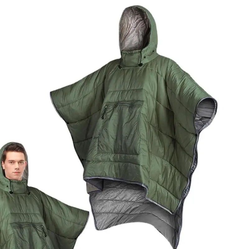 

Cloak Camping Blanket Thermal Poncho Wearable Hooded Blanket Winter Thickened Wearable Sleeping Bag Portable Hiking Poncho Coat