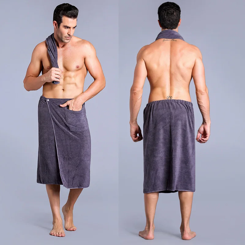 Button Bath Towel Men Wearable Absorbent and Quick Drying Wearable Bathrobe adult absorbent beach towels