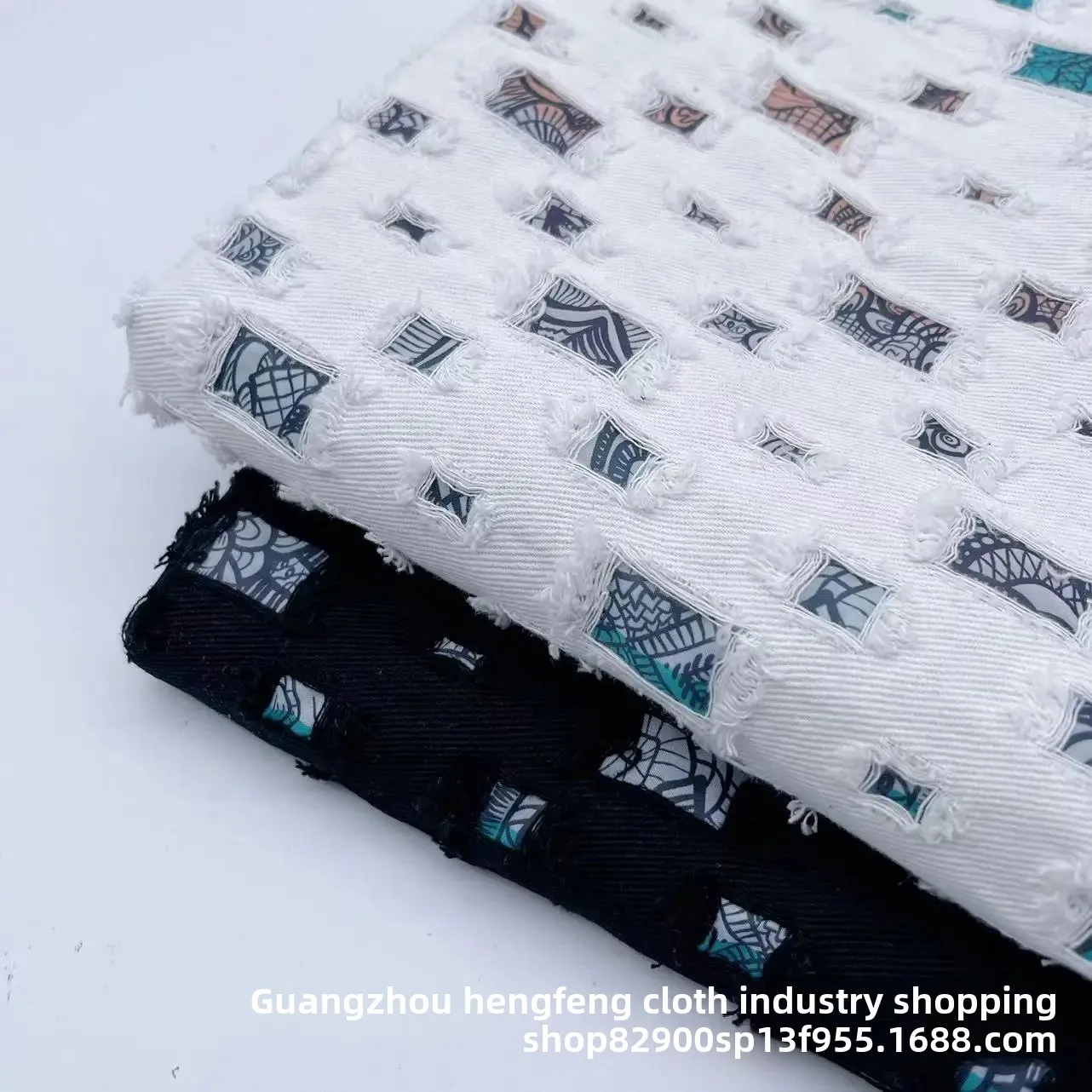 Fashionable Denim Fabric for Clothing Outerwear Pants Skirts Jackets Hole Punching And Fraying Strip Tassel Set Accessories