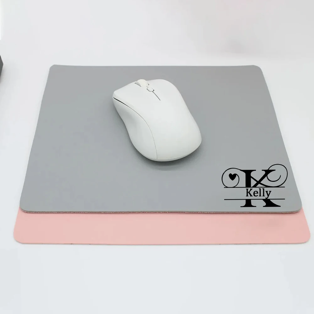 맞춤형 단색 심플 가죽 미끄럼 방지 마우스 패드 생일 및 명절 선물 맞춤 이름 문자 개인 맞춤형 마우스 패드