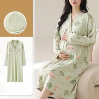 Chemise de nuit d'allaitement en coton pour maternité, imprimé Floral, vêtements de nuit, grossesse, maison, hôpital, printemps et automne 4