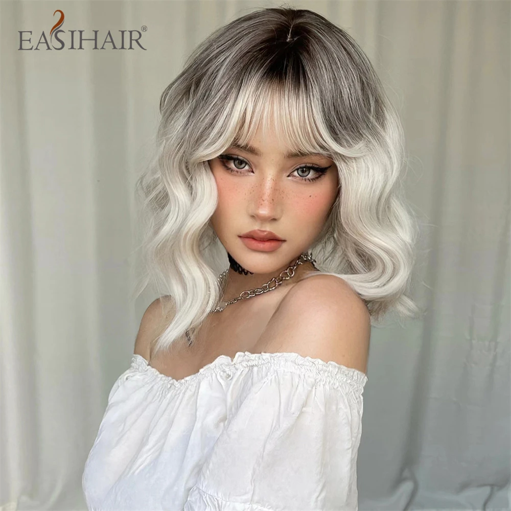 Ombre Blonde Short Wavy Wig 4
