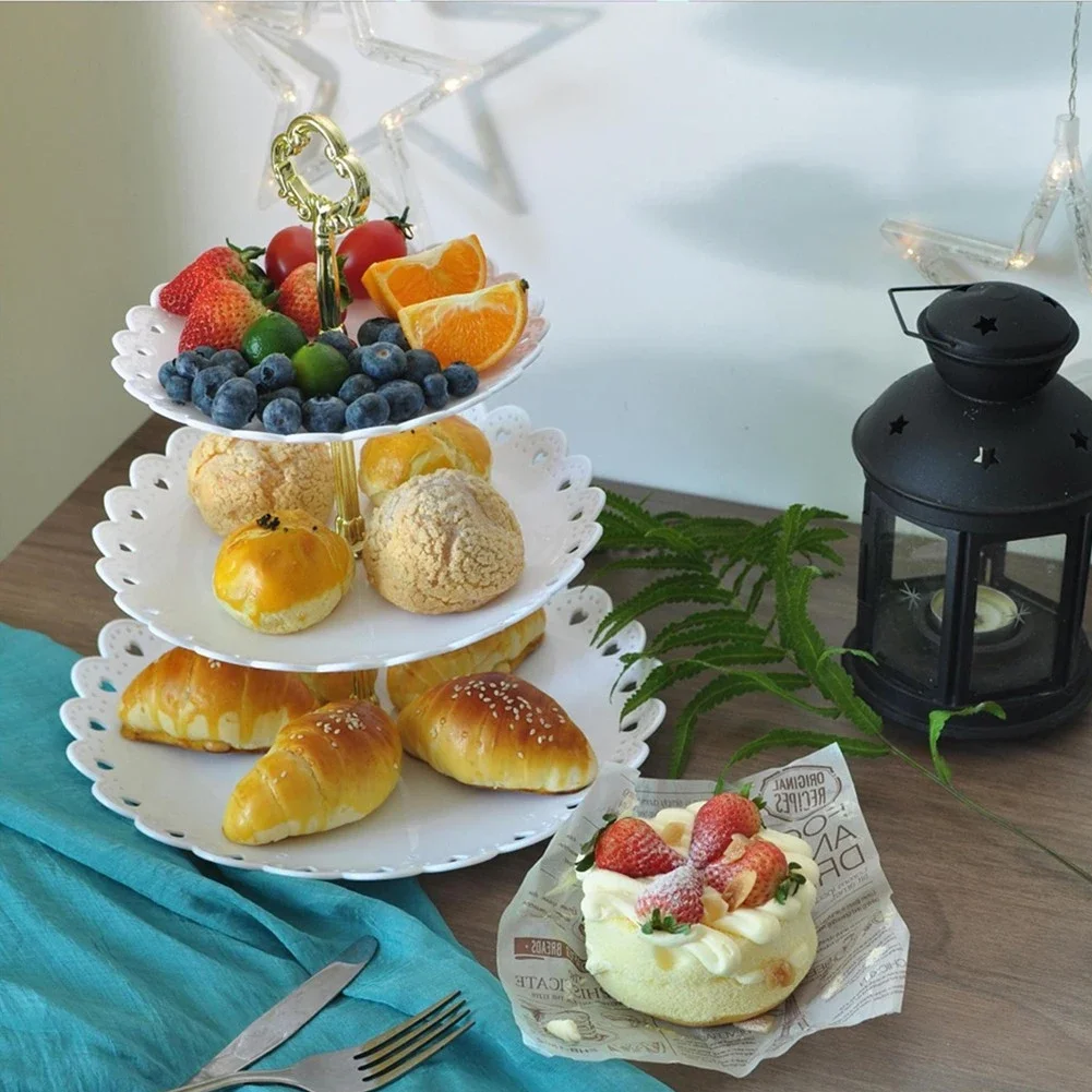 Description Picture 5 of item3 Layer Cake Stand Fruit Plate Tray Display Afternoon Tea Cupcake Holder Stackable Detachable Birthday Partys Dessert Shelf