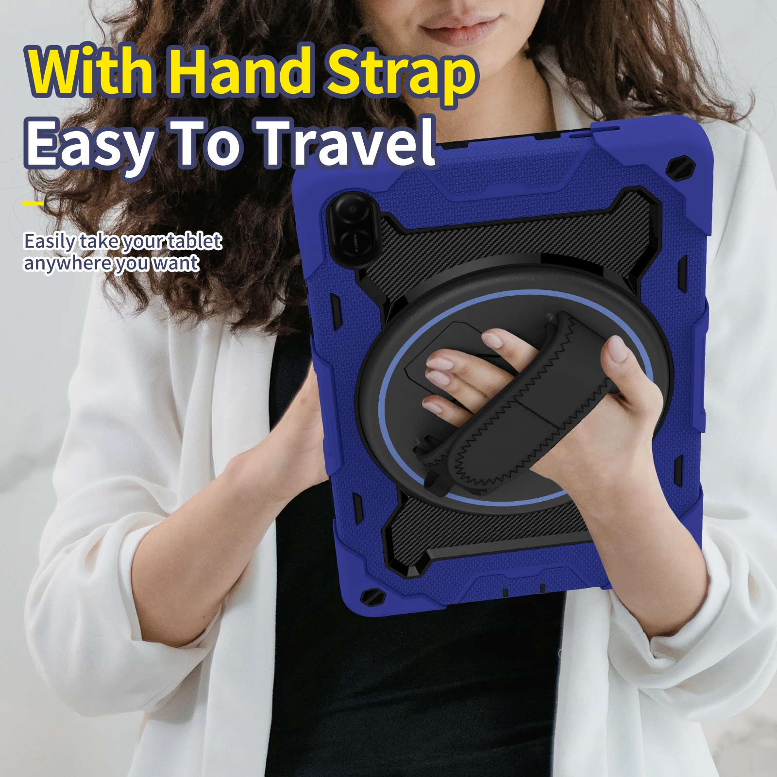 Durable Armor Stand Tablet Case with 360° Rotatable Hand Strap and Multi-Layer Shockproof Protection