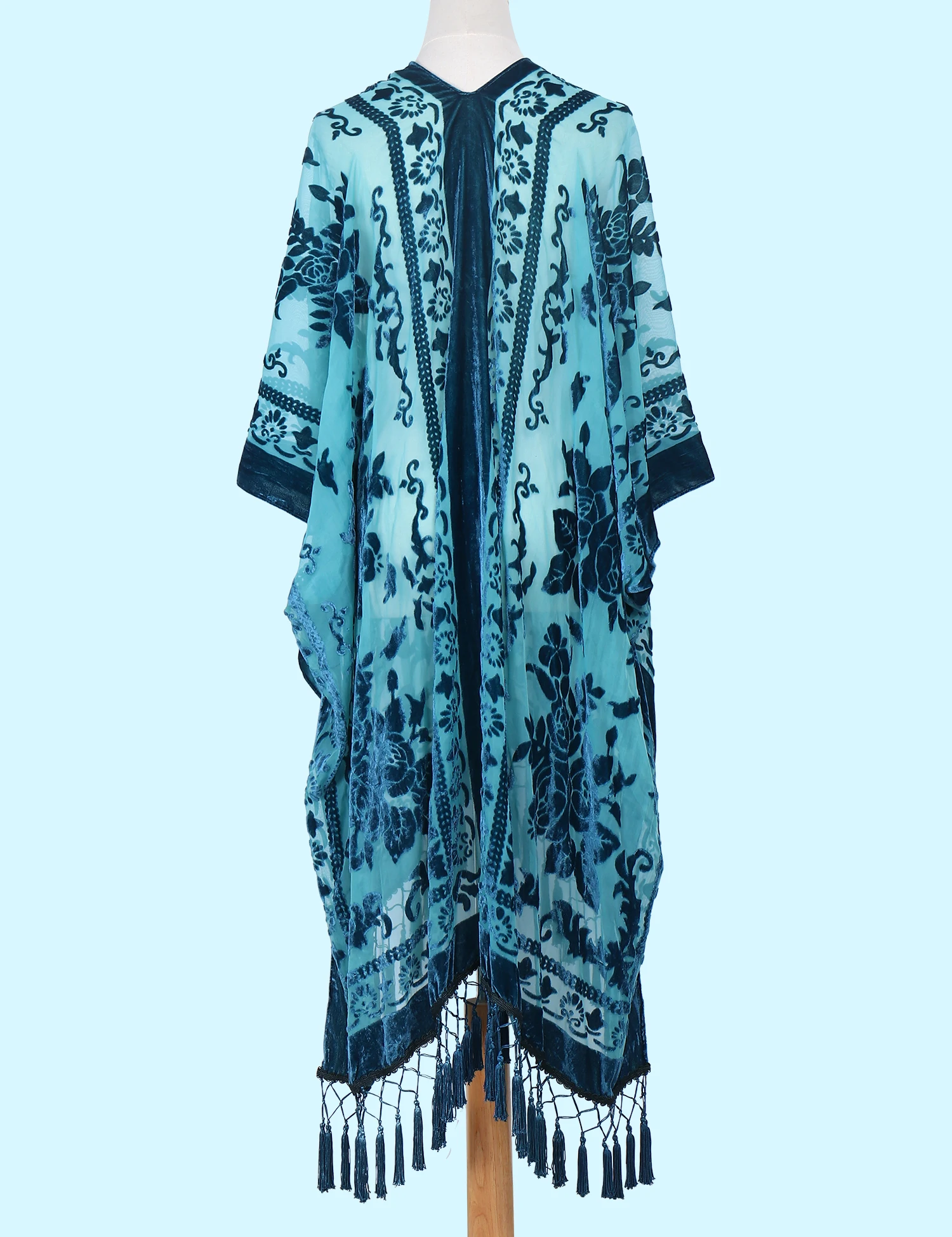 Bohemian Style Velvet Kimono Long Floral Cardigan