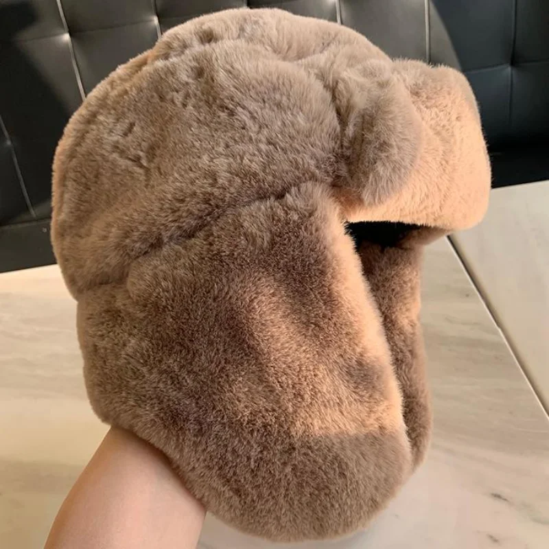 

Winter Cycling Ski Hat Warm Earmuffs Thicken Plush Ear-flapped Hat for Men and Women Faux Fur Windproof Cap Russian Bomber Hat