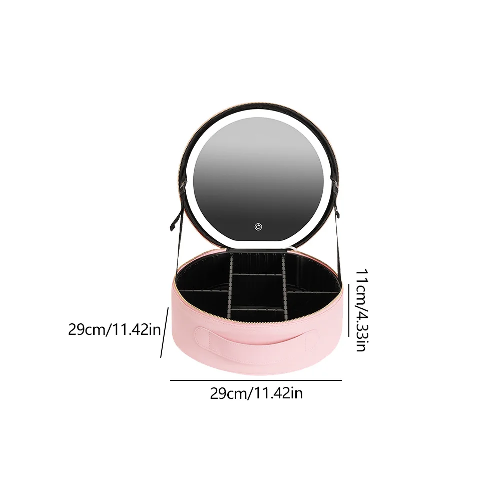 Circular Cosmetic Storage Box Vanity Mirror With Light Portable Large Capacity Cosmetic Bag Ladies Wash Bag 6