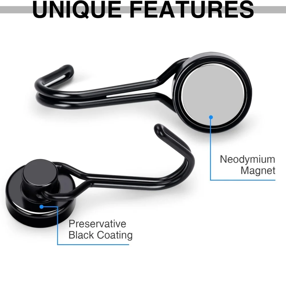 Durable Swivel Magnetic Hooks for Kitchen and Refrigerator Use (Black & Silver)
