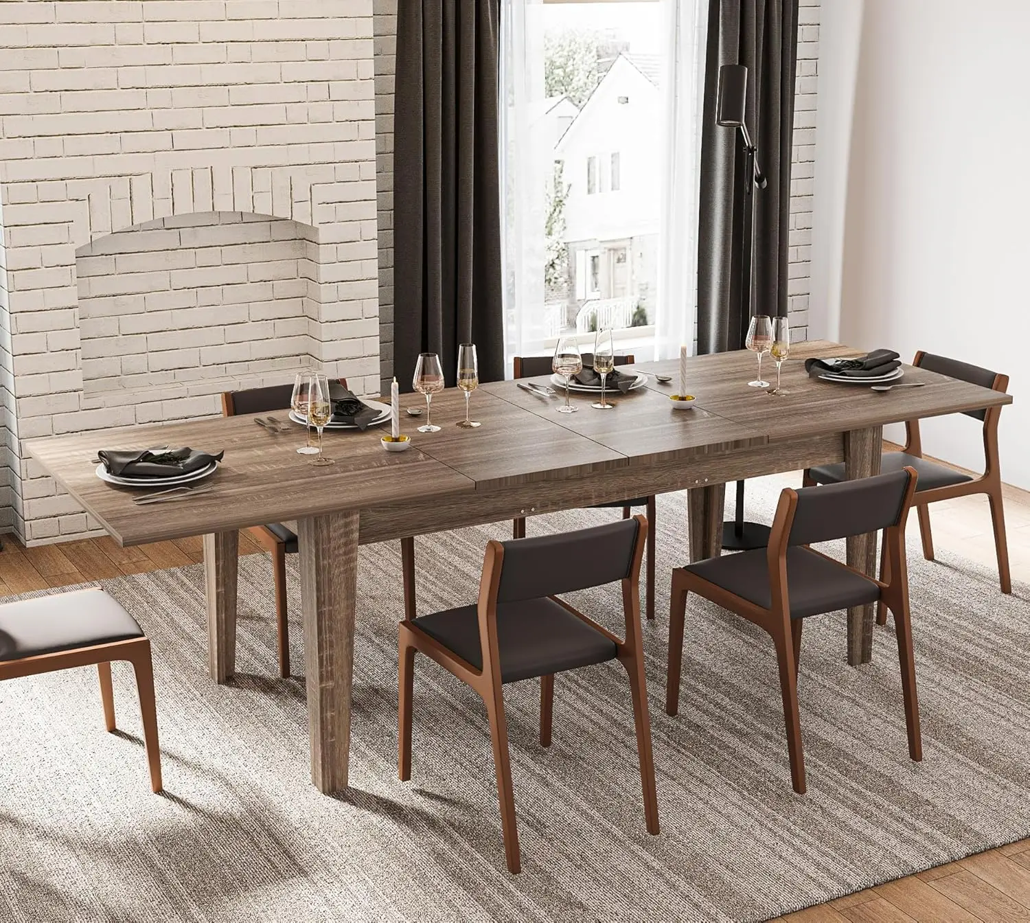 Description Picture 4 of itemRustic Wood Extendable Dining Room Table 71"-106" Rectangular Expandable Dining Tables for 6-12 people (Dark Oak)