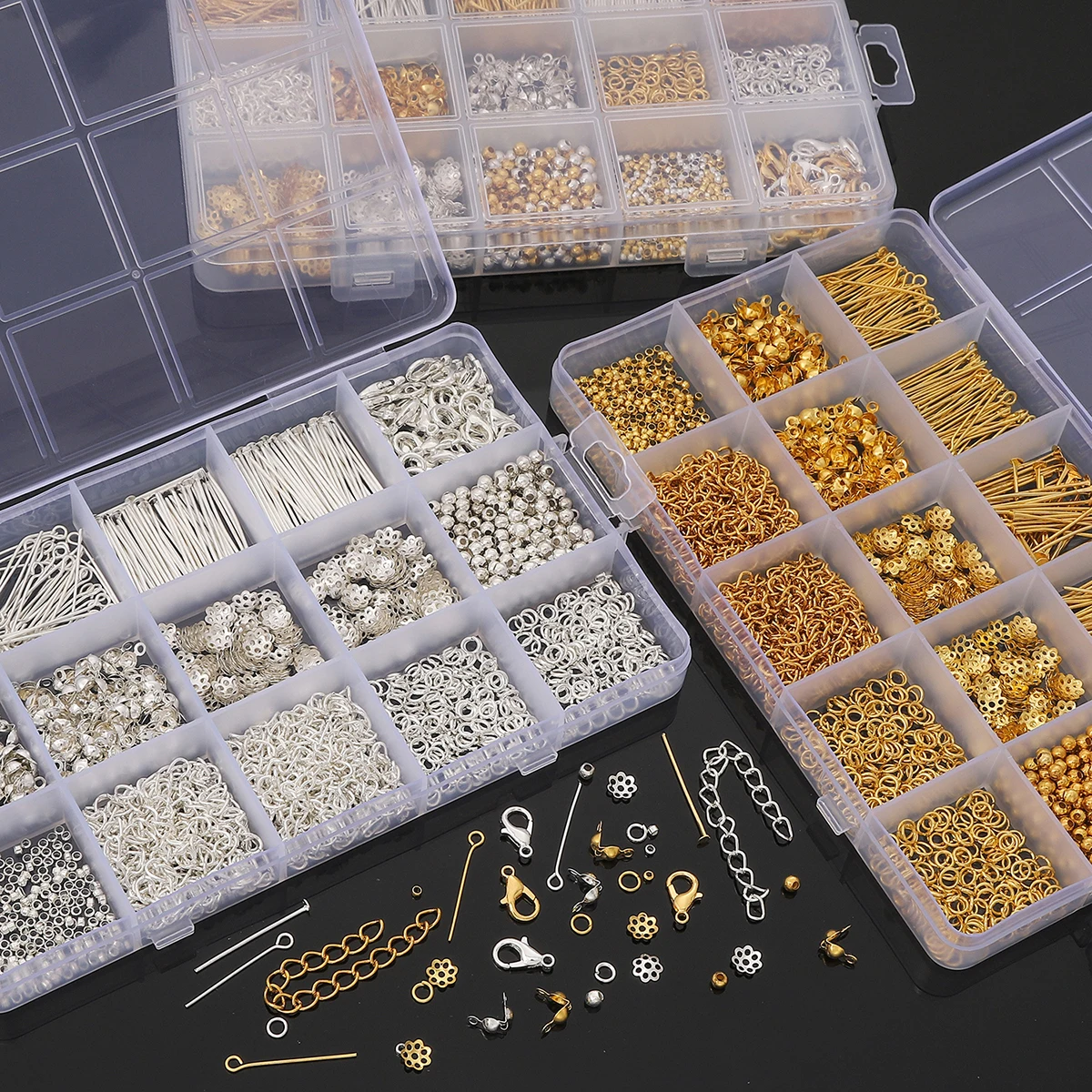1260PCS Jewelry Findings Kit w/15-Grid Box – Metal Charms, Chains & Tools for DIY Bracelet Making, Craft Supplies for Adults 1260PCS Jewelry Findings Kit w/15-Grid Box – Metal Charms, Chains & Tools for DIY Bracelet Making, Craft Supplies for Adults