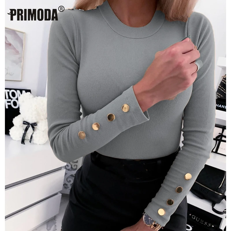 Size Autumn Turtleneck Button Sleeve Knitted Sweaters Women Solid Pullovers Causal Thin Street Knit Tops PR601M | Женская одежда