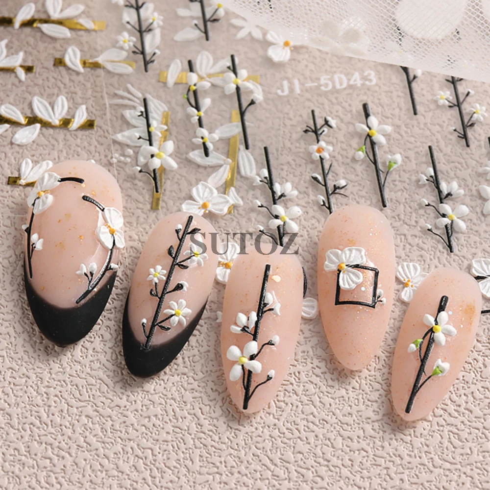 Nail Stickers Embossed Decals Acrylic Petal Golden Stripe Lines Art Manicure Decoration