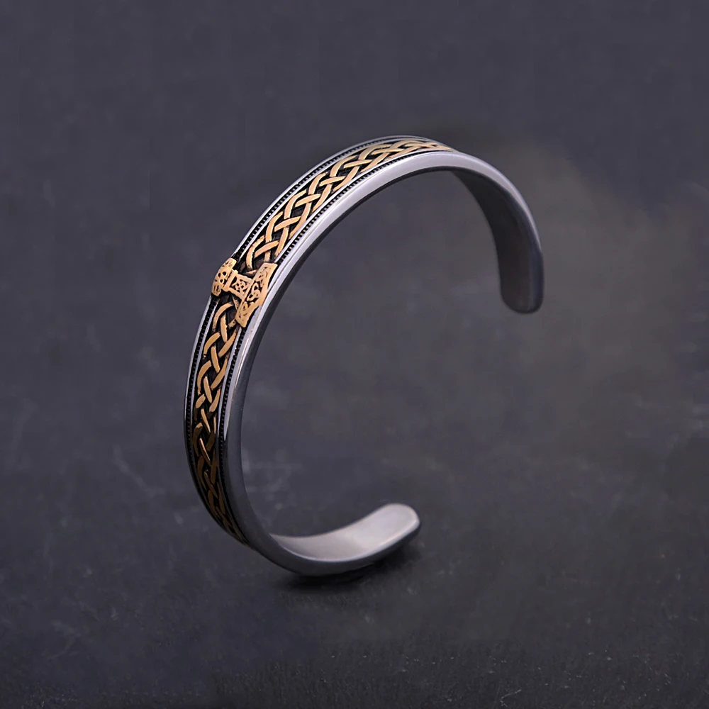 Fashion Retro Nordic Viking Thor's Hammer Bracelet Stainless Steel Open Bracelets For Men and Women