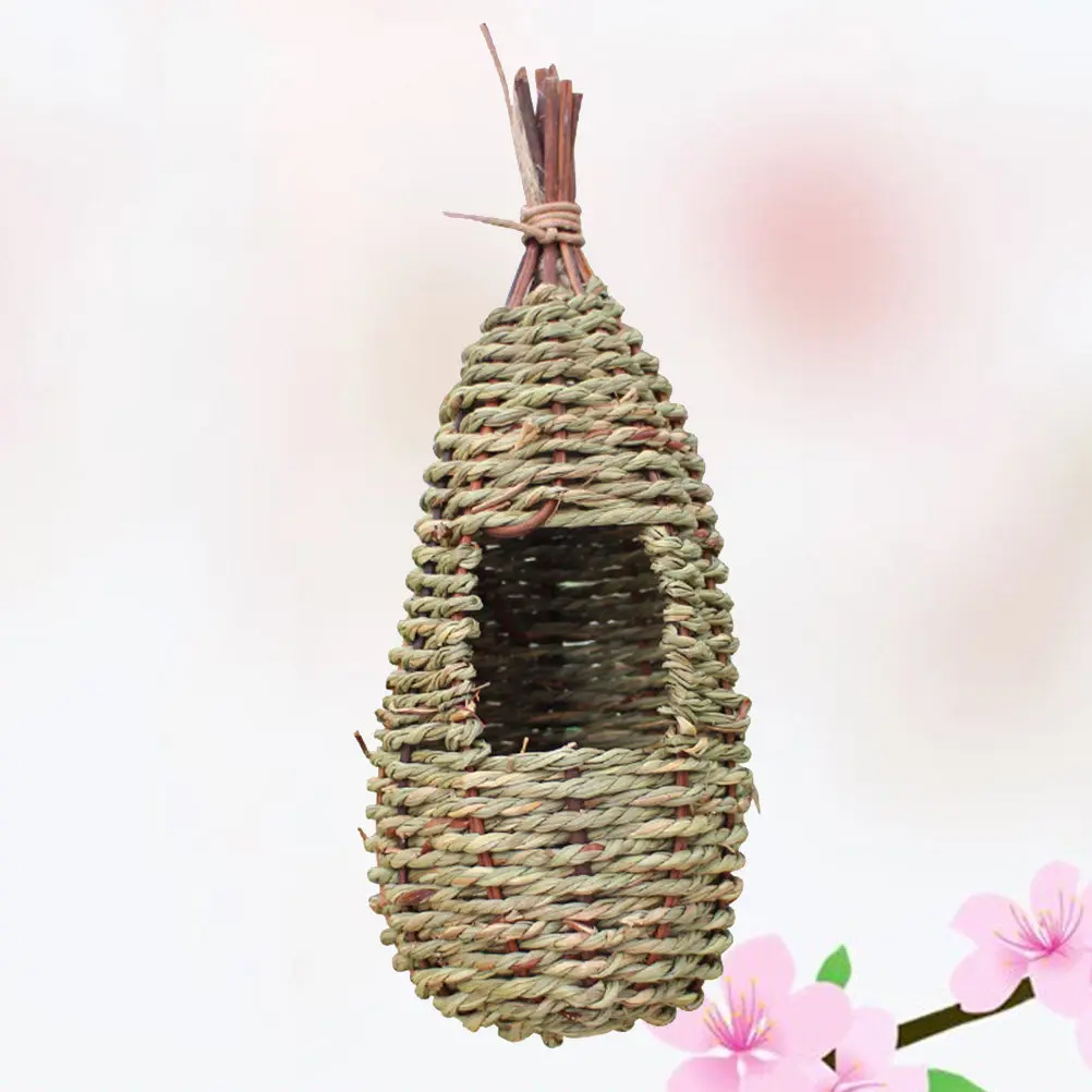친환경 잔디로 짠 새집, 소박하고 아름다운 정원 창문 장 새집, 새 유인 및 번식을 위한 둥지