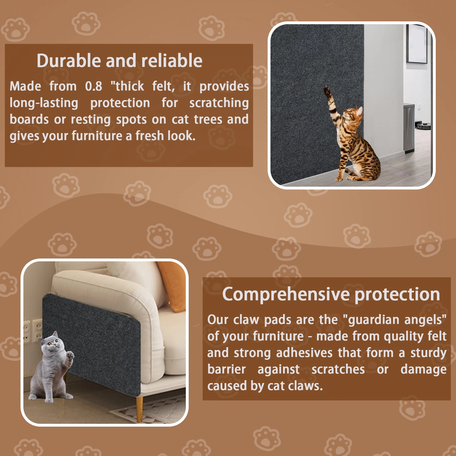 Anti Cat Scratch Furniture Protector Felt Cat Carpet Protector DIY Trimmable Self-Adhesive Cat Scratching Mat for Sofa Door Wall