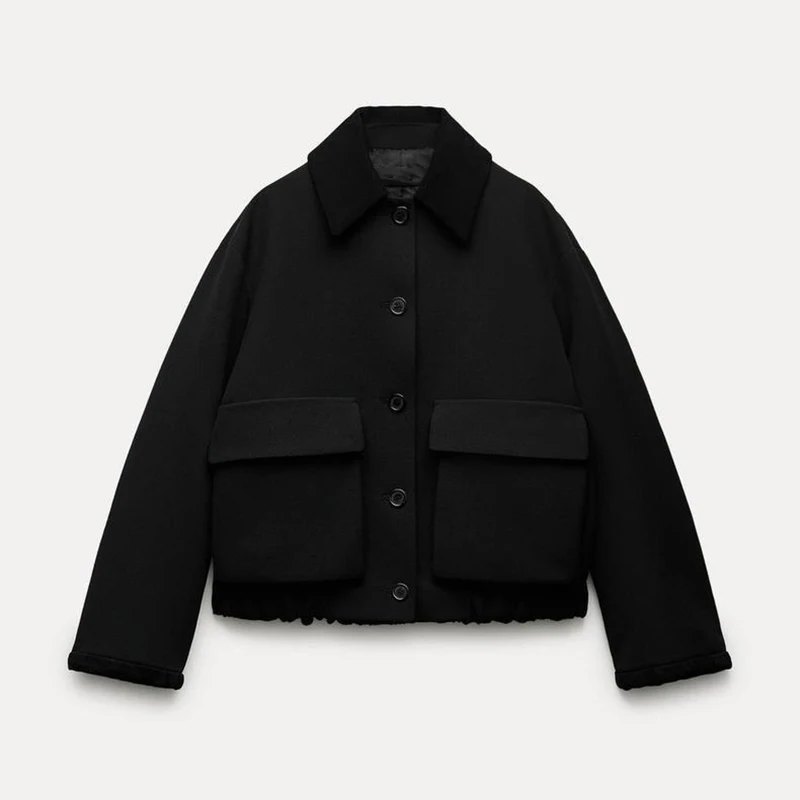 

Autumn Winter New Lapel Long Sleeve Jacket Women's Loose Large Pocket Row Splicing Single Breasted Bomber Jacket Female Coat