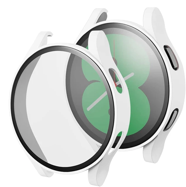 Hard PC +Matte Case With Tempered Glass Screen Protector Compatible for Samsung Galaxy Watch 4 40mm 44mm White