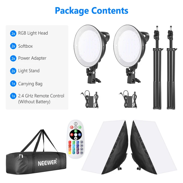 Neewer 20'' × 28'' 2-Pack 2.4GHz LED Softbox Lighting with Color