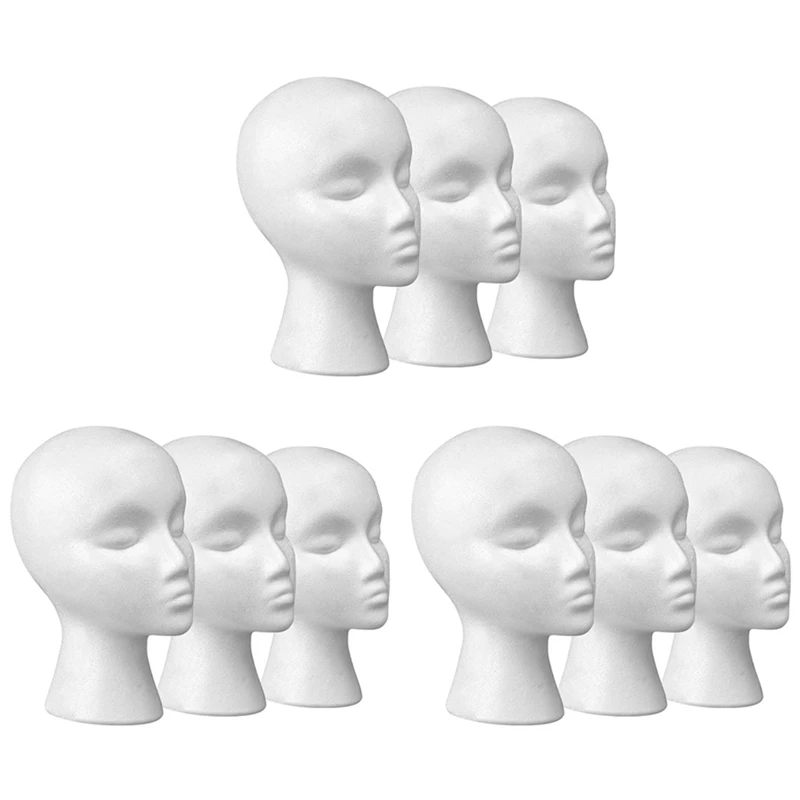 

9X Wig Head - Tall Female Foam Mannequin Wig Stand And Holder For Style, Model And Display Hair, Hats