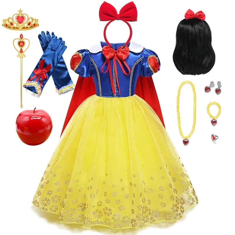 thumbnail image 1 of Disney Girl Snow White Cosplay Dress Short Sleeve Bow With Cape Cute Red Princess Costume For Girls Dress Up Carnival Costume, 1 of 5