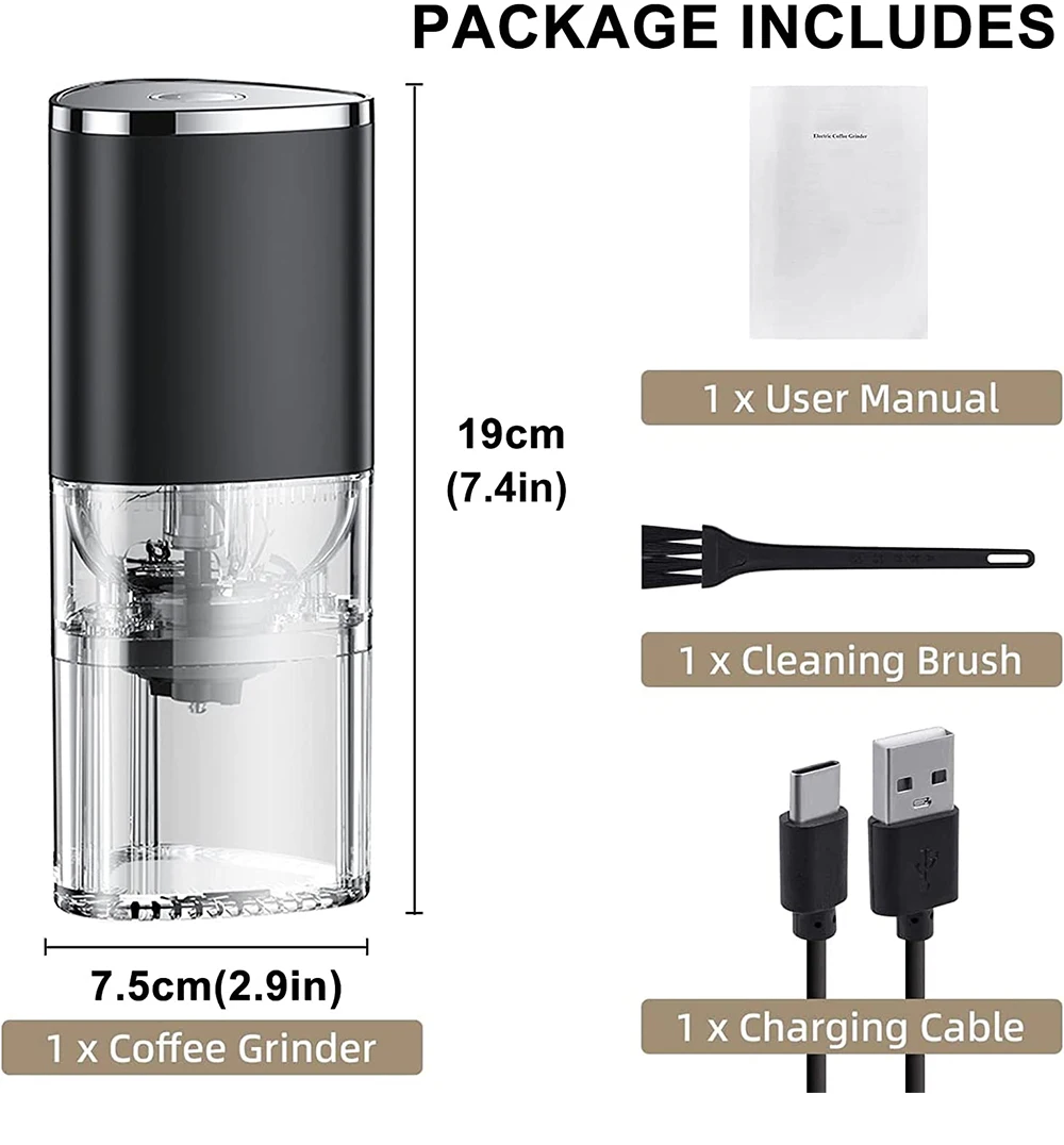 Electric Coffee Bean Grinder - Polycarbonate - Stainless Steel - USB  Charging - ApolloBox