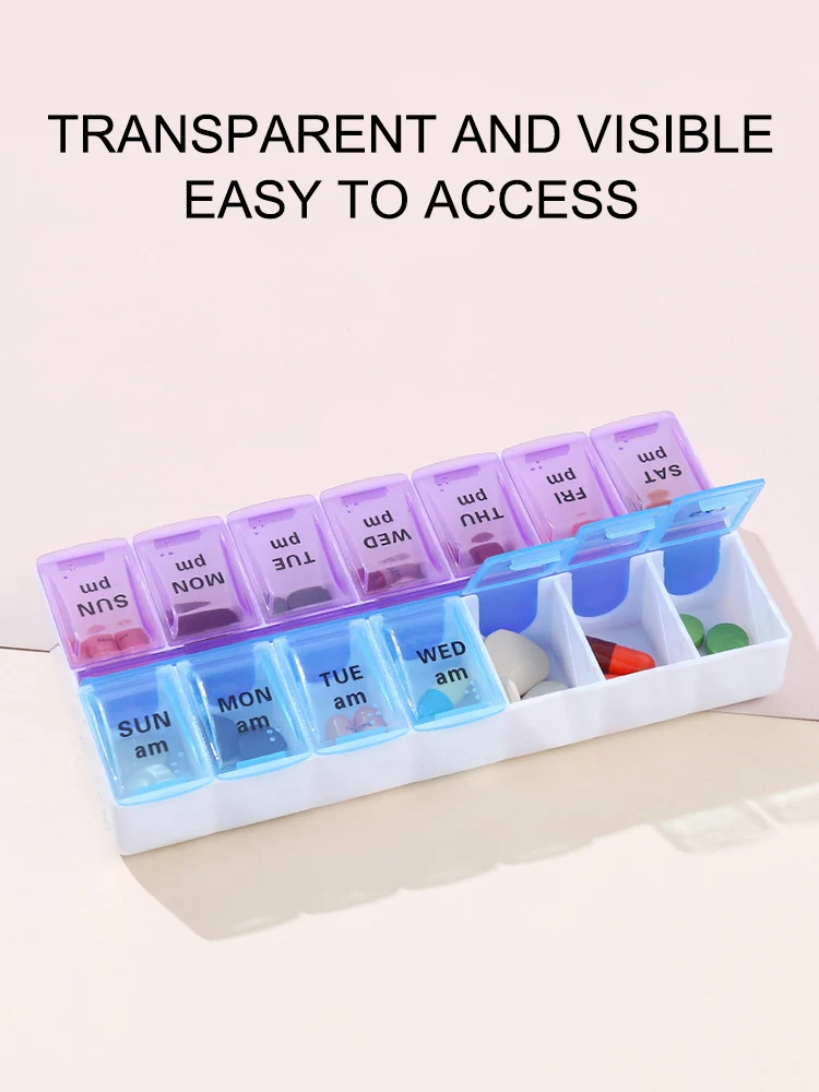 Weekly Pill Organizer with AM/PM Compartments - Portable Medicine Storage Box with Splitter