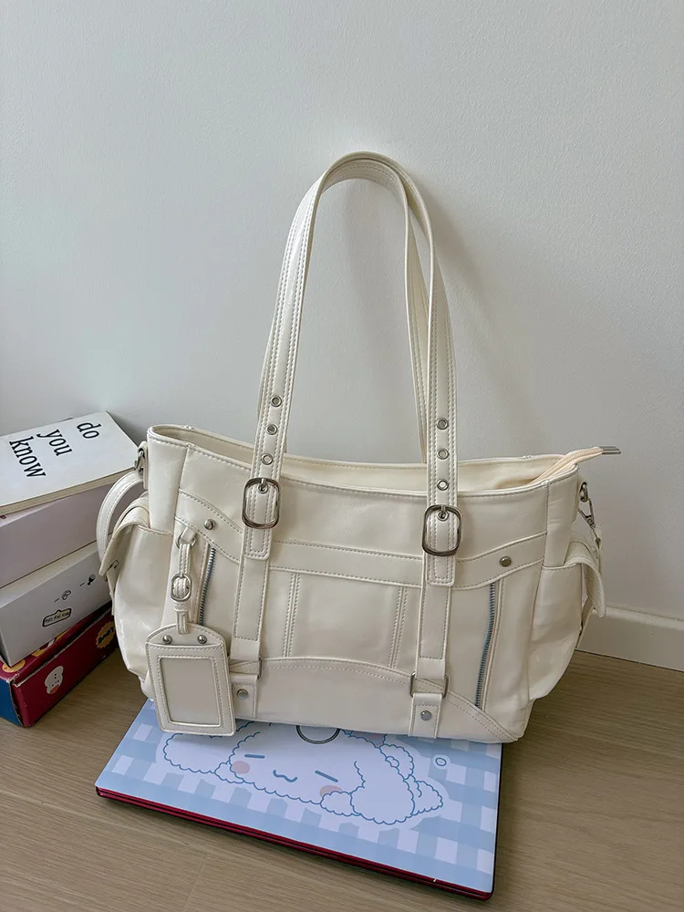 Punk Studded Tote Women Shoulder Bag Large Capacity PU Leather Handbags Rivet Motorcycle Bags for Women Top Handle Shopper Y2K