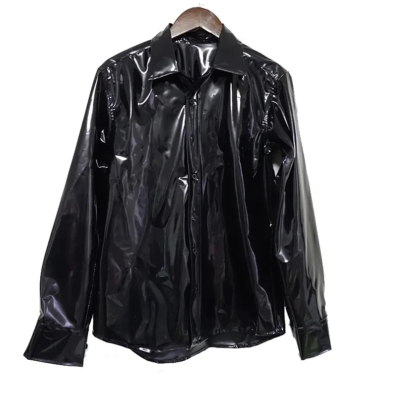 Xs-6Xl Nuovo 2024 Nuovo Uomo Donna Abbigliamento Yamamoto Style Mirror Super Bright Leather Shirt Coat Lovers Plus Size Costumes