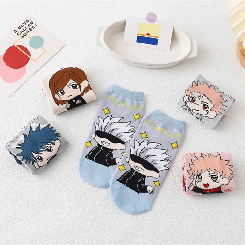 5pairs/set Cartoon Anime Jujutsu Kaisen Socks Cosplay Ankle Socks