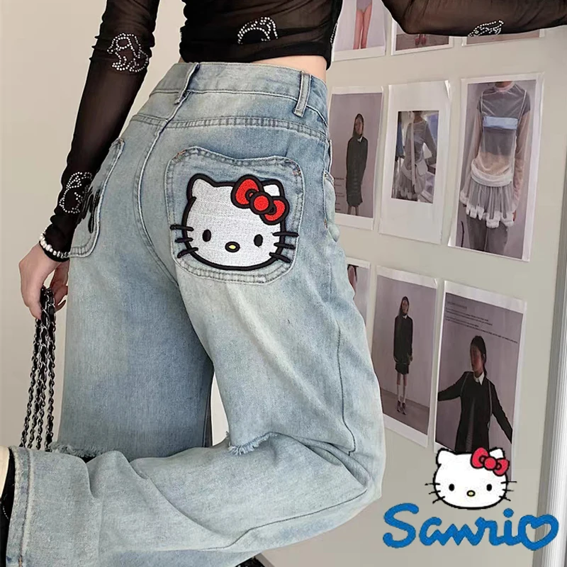 ロデオ キティ サンリオ ワイド デニム パンツ M サンリオ Y2k ハローキティジーンズ原宿トレンドアニメかわいい