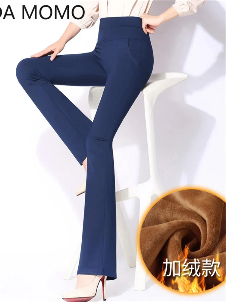 winter warm fleece thick high waist Women\'s wide leg Capris flare pants for women skinny long pants woman trousers