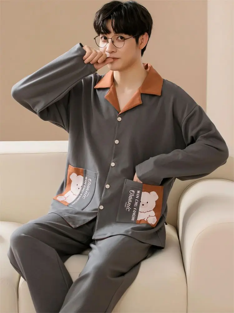 Couple Pajamas Men's Cotton Silk Sleepwear Men Trendyol Thermal Underwear Home Suit Pijama Pojama Man Sleepers Clothing Set