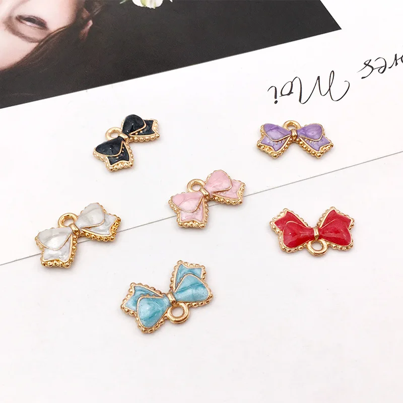 60Pcs Enamel Earrings Charms Bow Knot Metal Alloy Pendants for Jewelry Bracelet Necklace DIY Making Findings Supplies 10x15mm