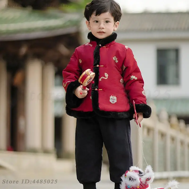 Children's Tang Costume Chinese Festival New Year's Clothing Traditional Hanfu Tang Suit Kids Oriental Clothing Top Pants Set